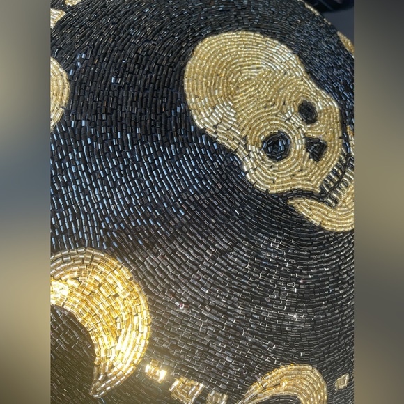 Skull & Moon Beaded Decorative Halloween Throw Pillow NEW - Picture 2 of 2